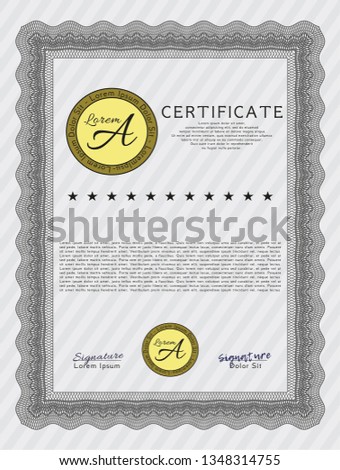 Grey Certificate of achievement. Money Pattern. With guilloche pattern. Detailed. 