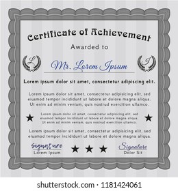 Grey Certificate of achievement. Money style design. Customizable, Easy to edit and change colors. With guilloche pattern. 