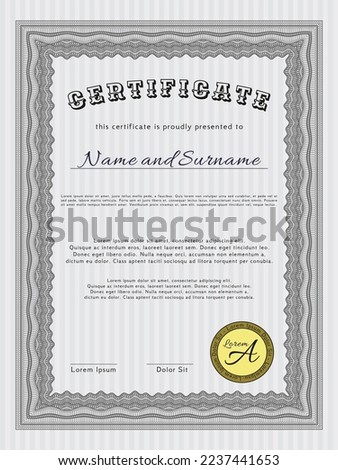 Grey Certificate of achievement.  Perfect design.  Easy to print.   
