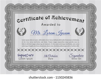 Grey Certificate of achievement. Printer friendly. Modern design. Vector illustration. 
