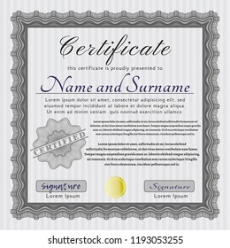 Grey Certificate of achievement. Printer friendly. Money style design. Customizable, Easy to edit and change colors. 