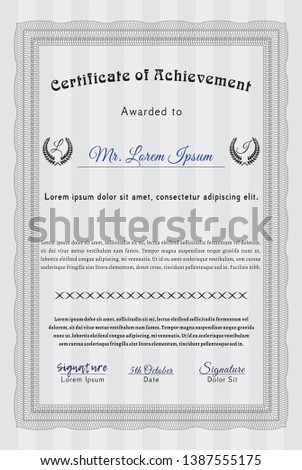 Grey Certificate of achievement. Printer friendly. Good design. Vector illustration. 