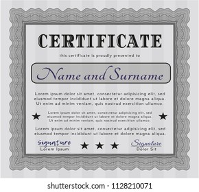 Grey Certificate of achievement. With quality background. Money Pattern design. Vector illustration. 