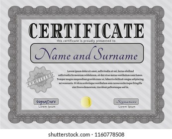 Grey Certificate of achievement. Sophisticated design. Detailed. With guilloche pattern. 