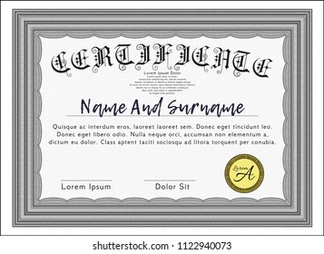 Grey Certificate of achievement template. With background. Beauty design. Detailed. 