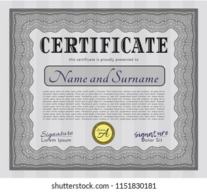 Grey Certificate of achievement template. With background. Superior design. Vector illustration. 