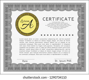 Grey Certificate of achievement template. With background. Modern design. Vector illustration. 