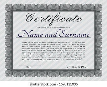 Grey Certificate of achievement template. Beauty design. Complex background. Detailed. 