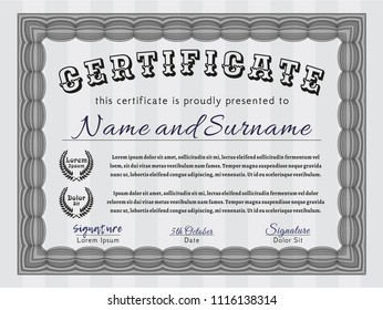 Grey Certificate of achievement template. With complex background. Detailed. Good design. 