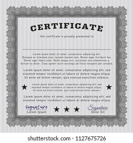 Grey Certificate of achievement template. Complex background. Money style design. Vector illustration. 