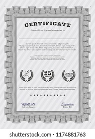 Grey Certificate of achievement template. With complex linear background. Excellent design. Detailed. 
