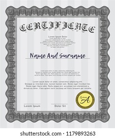 Grey Certificate of achievement template. With complex background. Money design. Vector illustration. 