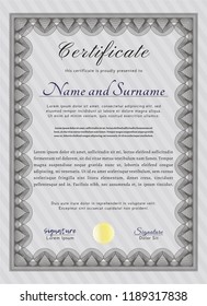 Grey Certificate of achievement template. With complex linear background. Money Pattern design. Vector illustration. 
