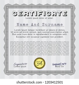 Grey Certificate of achievement template. With complex linear background. Sophisticated design. Vector illustration. 