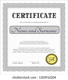 Grey Certificate of achievement template. Complex background. Vector illustration. Perfect design. 