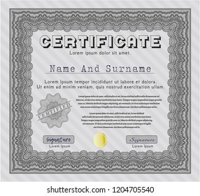 Grey Certificate of achievement template. Complex background. Customizable, Easy to edit and change colors. Money design. 