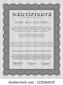 Grey Certificate of achievement template. With complex linear background. Lovely design. Vector illustration. 