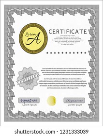 Grey Certificate of achievement template. With complex background. Lovely design. Vector illustration. 
