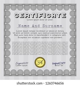 Grey Certificate of achievement template. With complex background. Detailed. Money style design. 
