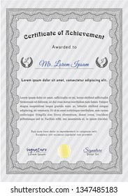 Grey Certificate of achievement template. With complex background. Vector illustration. Money Pattern design. 