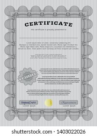 Grey Certificate of achievement template. With complex linear background. Retro design. Detailed. 