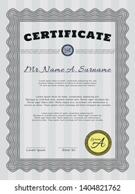 Grey Certificate of achievement template. With complex linear background. Nice design. Vector illustration. 