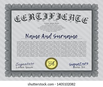 Grey Certificate of achievement template. Complex background. Customizable, Easy to edit and change colors. Artistry design. 