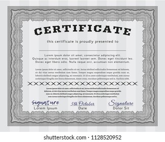 Grey Certificate of achievement template. Cordial design. Vector illustration. Printer friendly. 