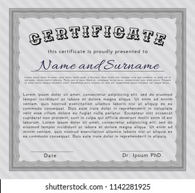 Grey Certificate of achievement template. Cordial design. With background. Customizable, Easy to edit and change colors. 