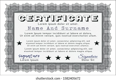 Grey Certificate of achievement template. Cordial design. With background. Customizable, Easy to edit and change colors. 