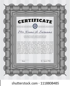Grey Certificate of achievement template. Customizable, Easy to edit and change colors. With guilloche pattern. Money Pattern design. 