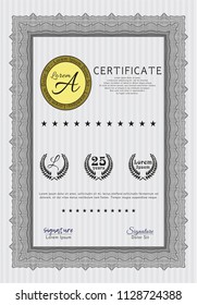 Grey Certificate of achievement template. Customizable, Easy to edit and change colors. With complex background. Excellent design. 