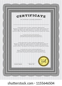 Grey Certificate of achievement template. Customizable, Easy to edit and change colors. With great quality guilloche pattern. Money design. 