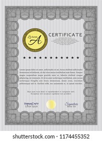 Grey Certificate of achievement template. Customizable, Easy to edit and change colors. Easy to print. Money style design. 
