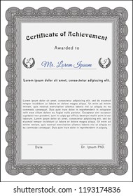 Grey Certificate of achievement template. Customizable, Easy to edit and change colors. With guilloche pattern and background. Nice design. 