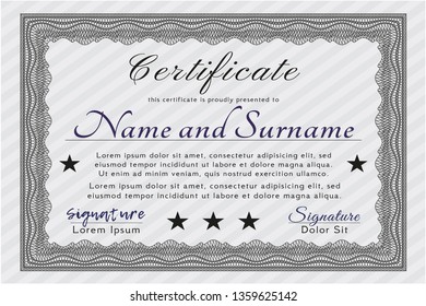 Grey Certificate of achievement template. Customizable, Easy to edit and change colors. With complex linear background. Cordial design. 