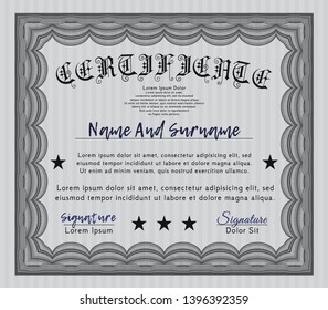 Grey Certificate of achievement template. Customizable, Easy to edit and change colors. With guilloche pattern. Good design. 