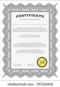 Grey Certificate of achievement template. Customizable, Easy to edit and change colors. With guilloche pattern and background. Artistry design. 