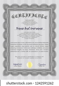 Grey Certificate of achievement template. Detailed. Complex background. Good design. 