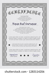 Grey Certificate of achievement template. Detailed. With linear background. Good design. 