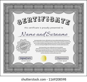 Grey Certificate of achievement template. Easy to print. Sophisticated design. Vector illustration. 