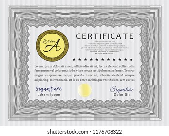Grey Certificate of achievement template. Easy to print. Cordial design. Vector illustration. 