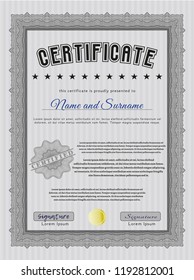 Grey Certificate of achievement template. Easy to print. Customizable, Easy to edit and change colors. Money style design. 
