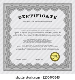 Grey Certificate of achievement template. Easy to print. Money Pattern. Vector illustration. 
