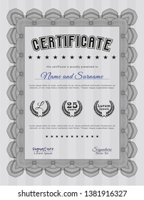 Grey Certificate of achievement template. Easy to print. Vector illustration. Money style design. 