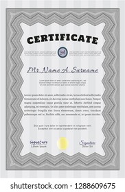 Grey Certificate of achievement template. Elegant design. With guilloche pattern and background. Vector illustration. 