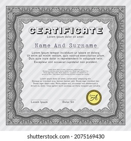 Grey Certificate of achievement template.  Elegant design.  With linear background.  Detailed. 