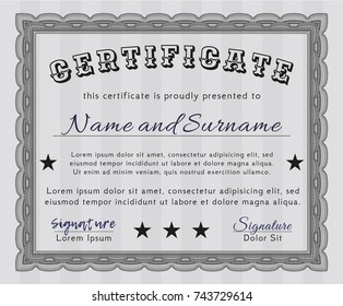 Grey Certificate of achievement template. Excellent design. With great quality guilloche pattern. Vector illustration. 