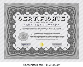 Grey Certificate of achievement template. Good design. Vector illustration. Easy to print. 
