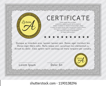 Grey Certificate of achievement template. Good design. Complex background. Vector illustration. 